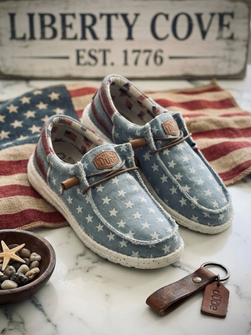 Hey Dude Wally Americana Denim Star Men’s Size 10 Patriotic Stars & Stripes
